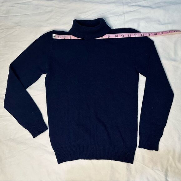 Vintage 100% Cashmere Turtleneck Sweater Navy Blue Scottish Spun Hong Kong Sz S - Picture 9 of 9